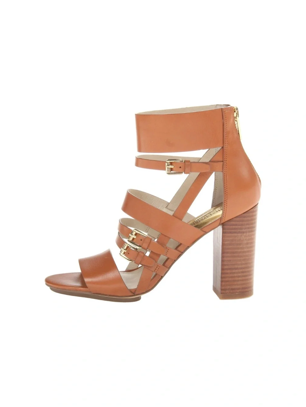Michael Kors “Winston sandal” Tan Strappy Block Heel Sandals - Picture 2 of 7